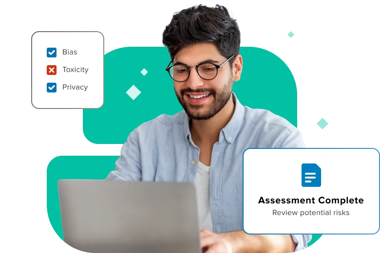 ai-safety-header Professional analyzing AI model performance metrics on a laptop screen.